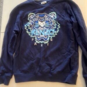 Kenzo Blue Crewneck Sweater with Tiger Motif